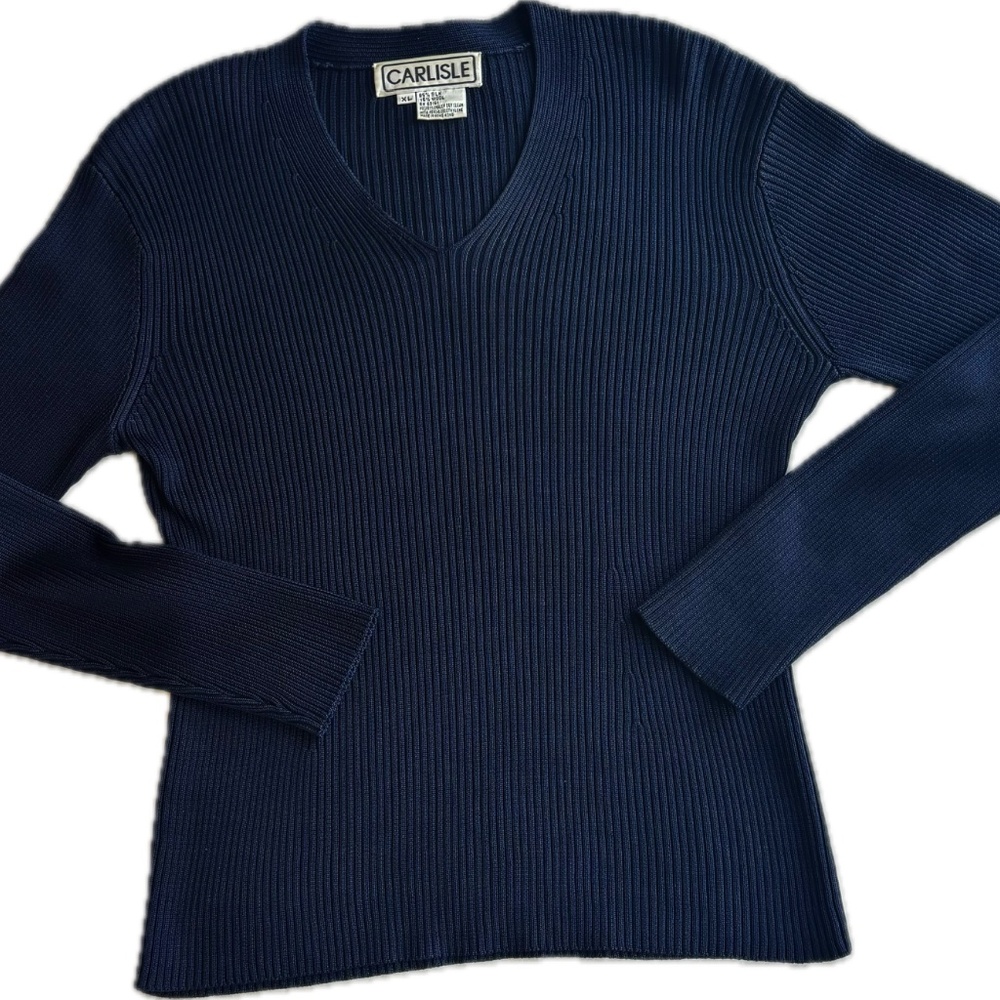 Carlisle True Navy Silk & Wool Sweater, XL